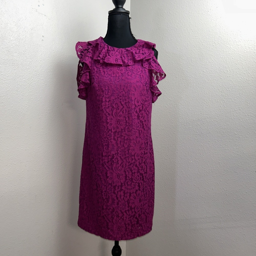Trina Turk Dress Women's 4 Purple Floral Open Back Detail Sleeveless Lace